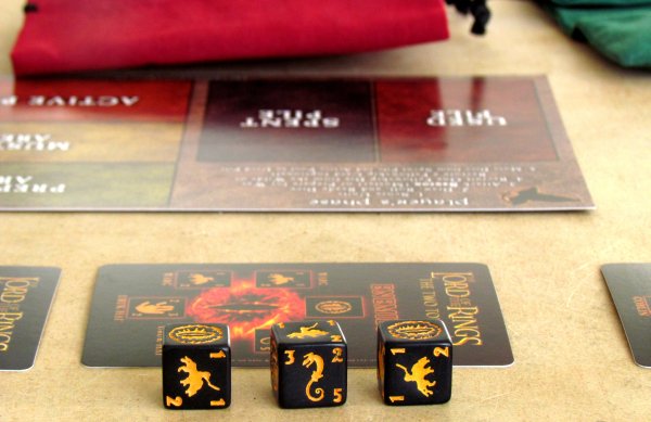 Lord of the Rings Dice Building Game - připravená hra